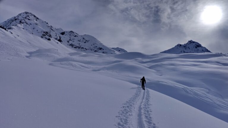 Skier hiking at Les Contamines