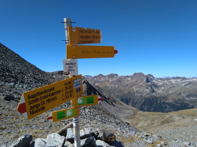 Signpost at the Augstbordpass on the Walkers' Haute Route