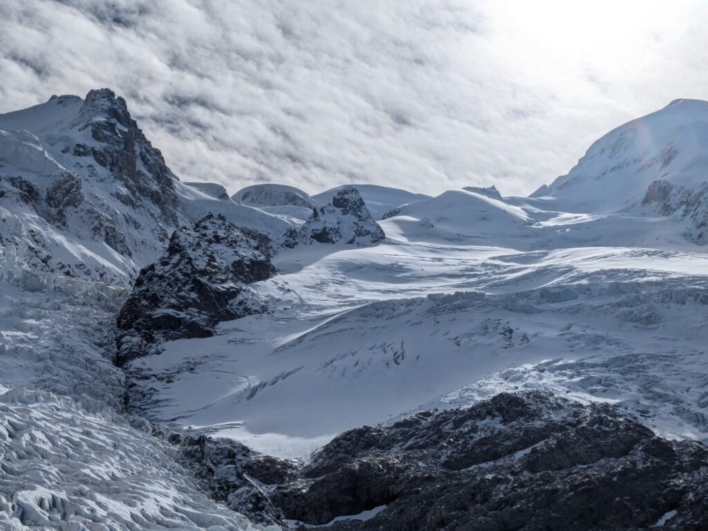 View from La Jonction towards the summit of Mont Blanc